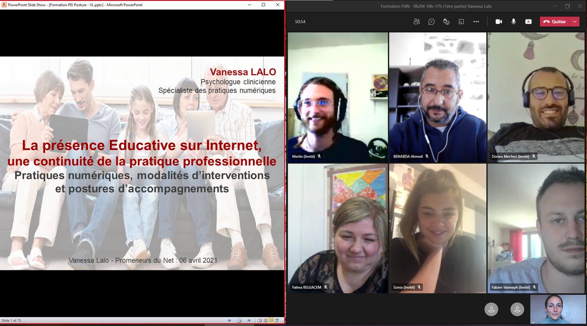 Vanessa_Lalo's tweet photo. La 1ère partie de la formation des "Promeneurs du Net" du #Var est terminée.
"La présence éducative sur #Internet, une continuité de la pratique professionnelle : #pratiquesnumériques, modalités d'interventions et #postures d'#accompagnements"
#PromeneursduNet #PdN #PdN83 https://t.co/6ErwtWtS9D
