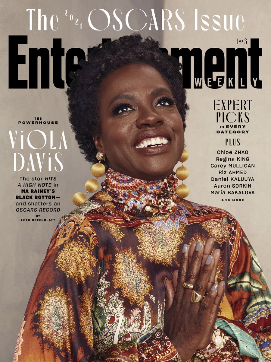 EW's tweet photo. .@violadavis. The powerhouse. With her record-breaking Best Actress nod for #MaRaineyFilm, Davis proves she's #Oscars royalty. https://t.co/4YOQwA2bdp Cover story by @Leahbats https://t.co/4YLmrBYRIL