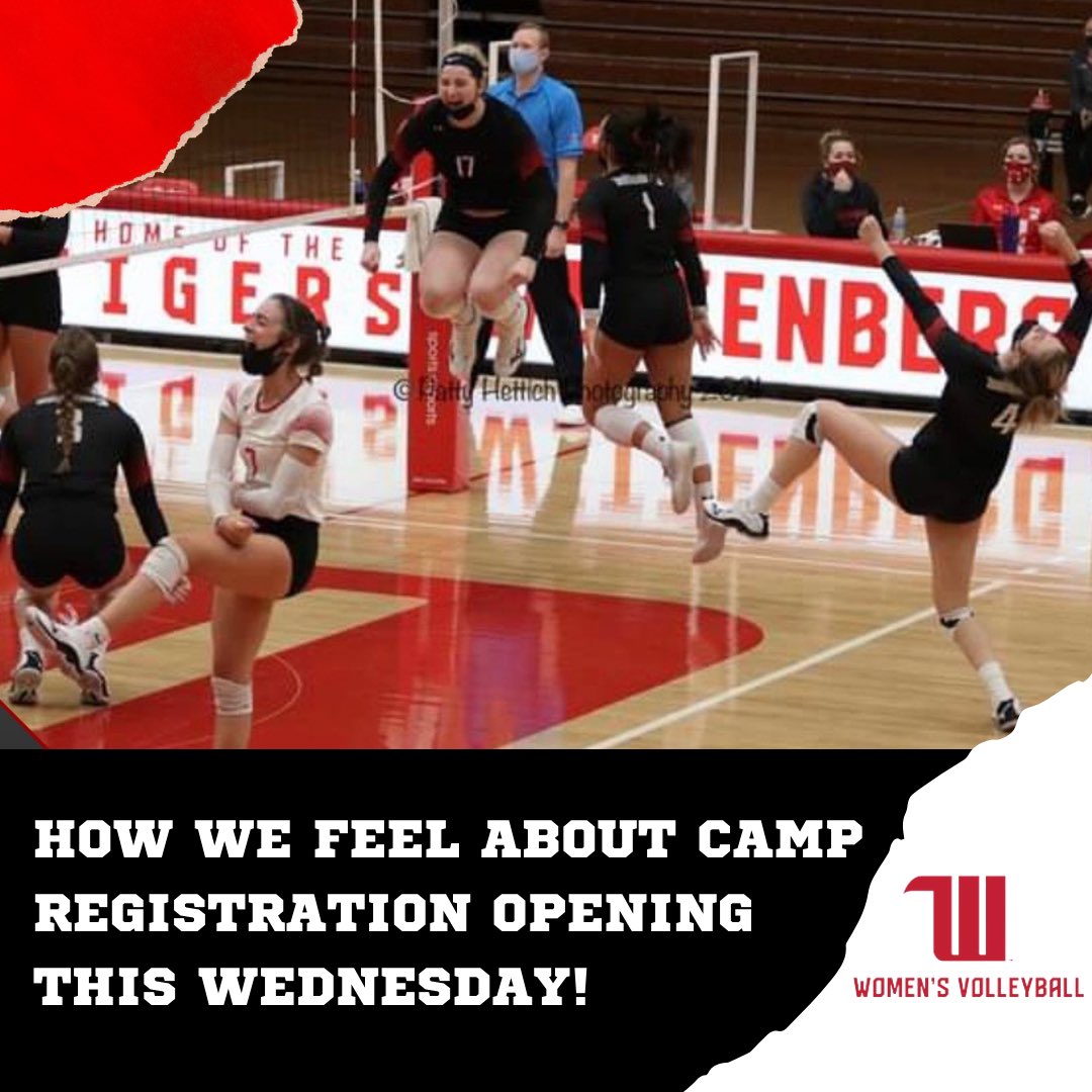 witt_wvb's tweet image. Registration for 2021 Summer Camps will open on Wednesday at 5:00PM! Camp week this year is July 10-17th. We can’t wait to see you back in our gym! Registration information will be provided on Wednesday. #TigerUp #CampWeek