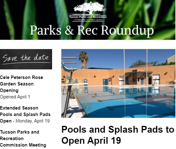 April 2021 Parks &amp; Rec Roundup. Find out what's happening in April at Tucson Parks and Recreation in our April newsletter.  ow.ly/C0ai50Ei0Em