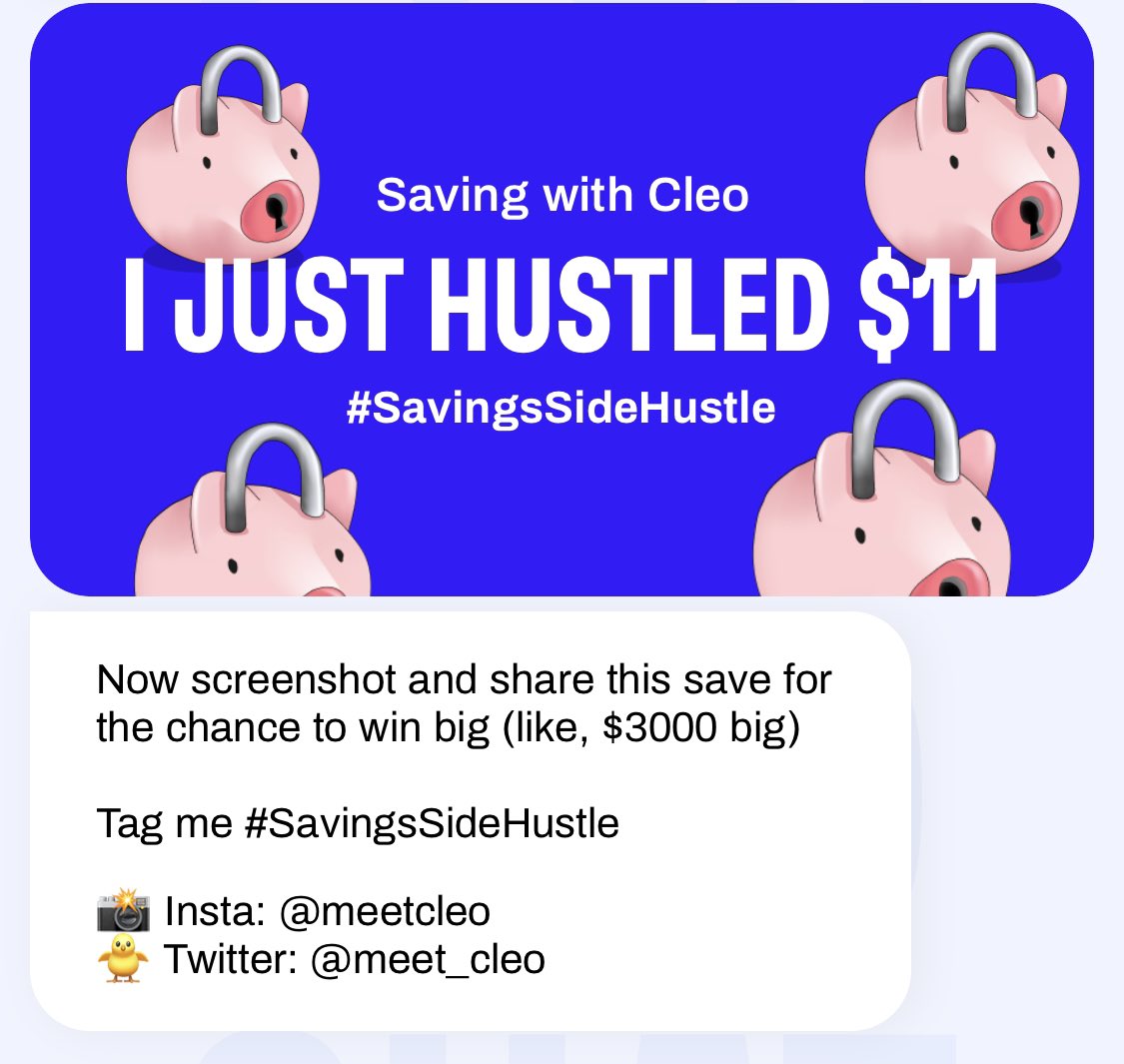 a_breezee_'s tweet photo. #hereforthehustle 🤑💰💰💰@meet_cleo #meetcleo #SavingsSideHustle 💸💸💸 #savingwithcleo #winnerwinnerchickendinner 🍗🤑💸💸🙏💙💚💚 https://t.co/iAiqPZT0cy