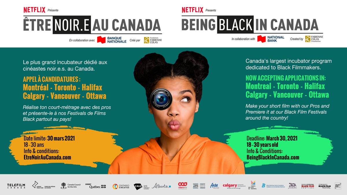 Aspiring #BlackFilmmakers 👉🏾 Ready to share your story with the 🌍⁉️

Now accepting applications in #Toronto #Montreal #Halifax #Ottawa #Calgary &amp; #Vancouver for the largest filmmaking training, mentorship, &amp; production program in #Canada

BeingBlackInCanada.com | Deadline Apr 7