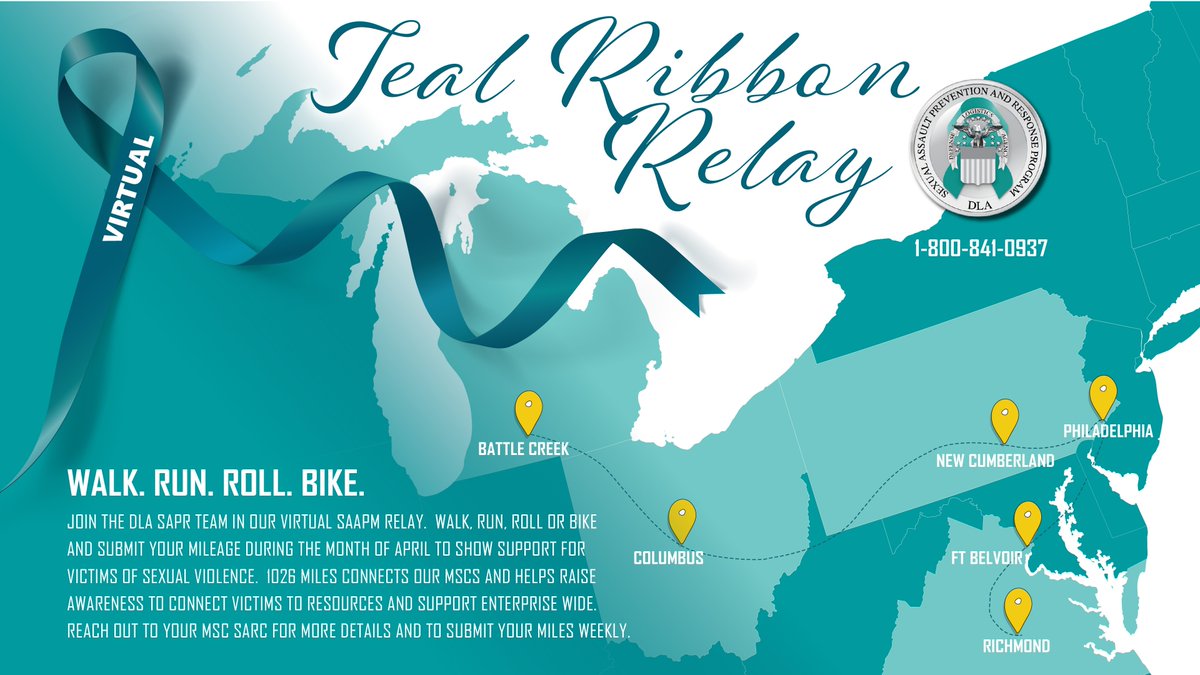 DLAMIL's tweet photo. Teal Ribbon Relay highlights Sexual Assault Awareness Month #DLADispositionServices #SAPR #Notjustapril https://t.co/wO4a5ROuVL https://t.co/UXb1ZMUIQx