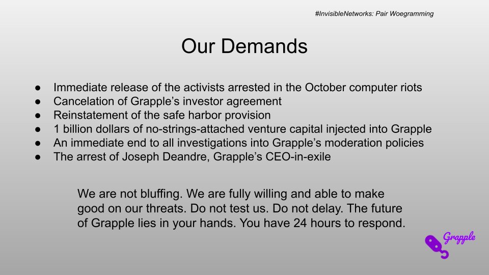  #InvisibleNetworks We will release a new feature every hour until our demands are met