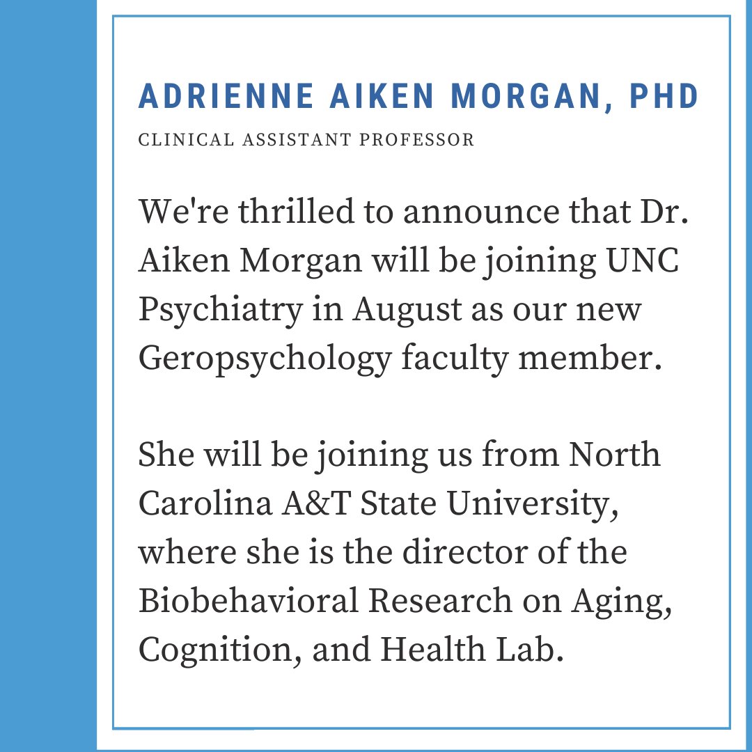 #ComingSoon We're excited to have you join us Dr. Adrienne Aiken Morgan! #newfaculty #geropsychology