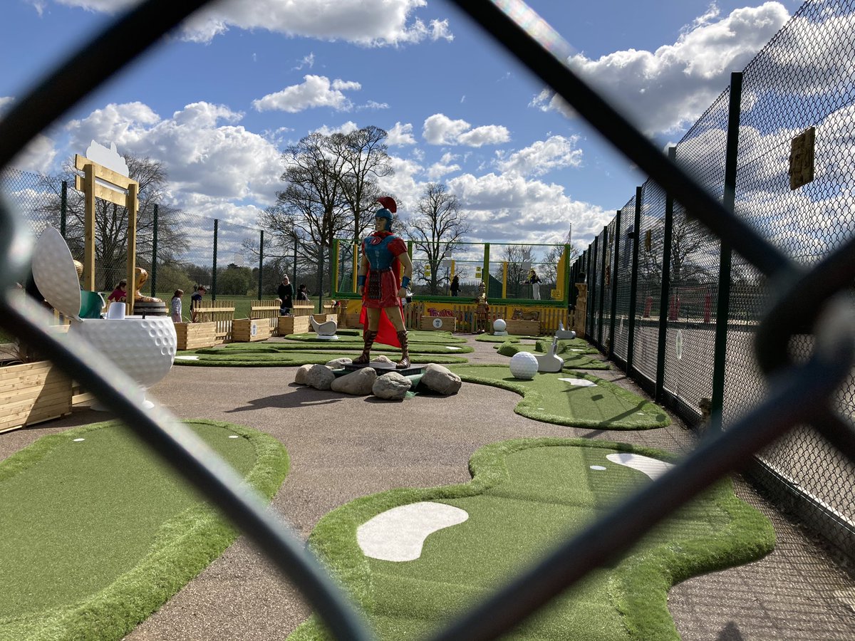 KTL01's tweet photo. I’m not sure how St Alban would feel about this. The new Rockin’ Romans mini golf course in Verulamium Park. He’s probably spinning in his shrine. But we’re going to have a play anyway! #StAlbans https://t.co/z4Sr0WBRH0