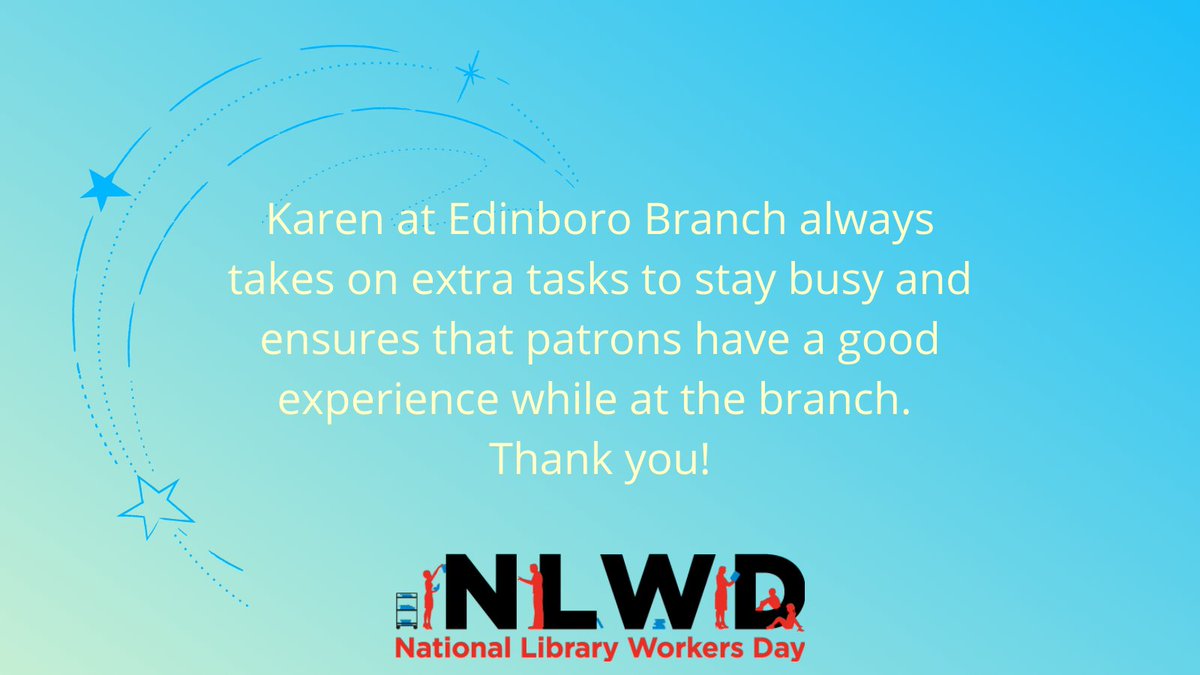 ErieLibrary's tweet image. Nominate a star library worker at surveymonkey.com/r/SubmitAStarf…
#NLWD21 #NationalLibraryWeek