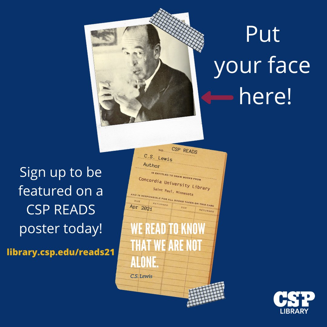 csplibrary's tweet image. What are you waiting for? Get signed up to be featured on a 2021 CSP READS poster! Deadline is THIS Friday 4/9 so don&apos;t procrastinate! 📖  library.csp.edu/reads21

#CSPreads #librarylife #libraryfun #CSP
