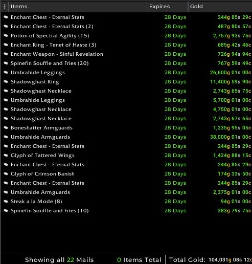 tsnwow's tweet photo. 585.404g in #dailymailbox
#goldmaking #wowgold #worldofwarcraft https://t.co/vcdZQkQcUs