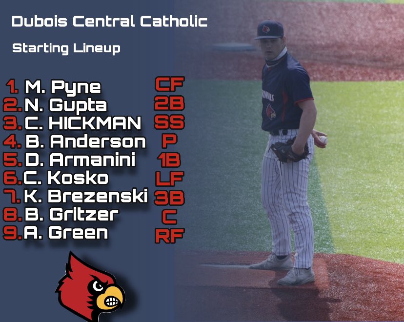 It’s game-day! Johnsonburg HS @ Dubois Central Catholic! 
Starting pitcher - Brandin Anderson