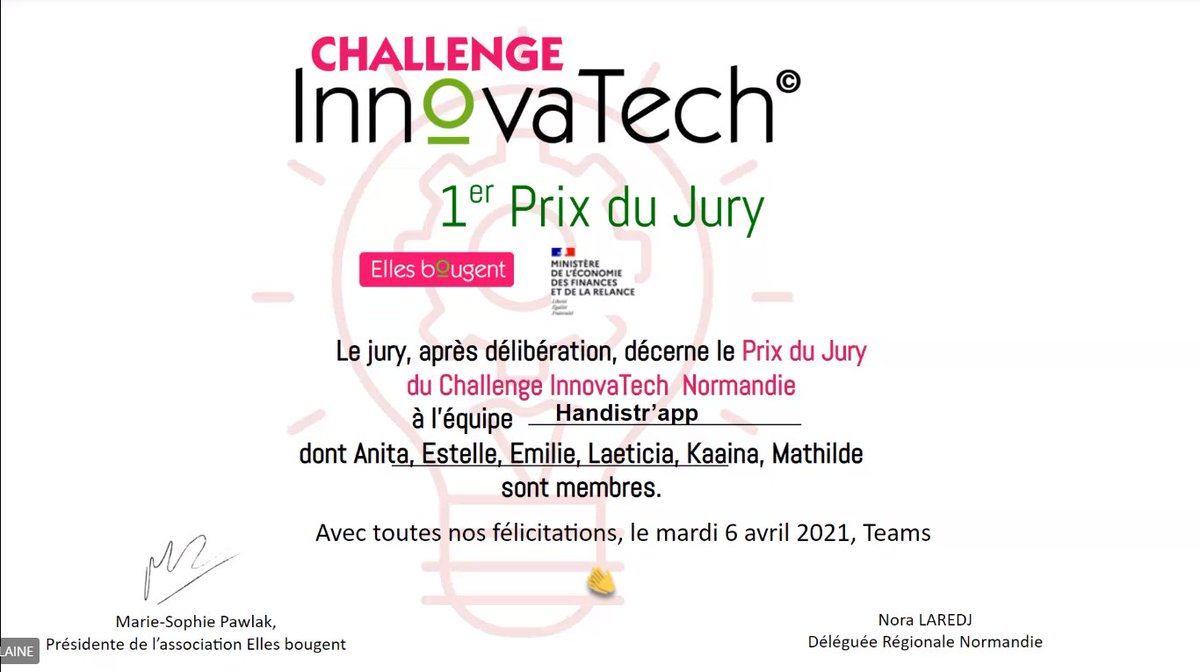 🏆 Bravo à Anita Christelle &amp; Estelle <a href="/GroupeESIGELEC/">ESIGELEC</a>, Laetitia <a href="/BearingPoint_FR/">BearingPoint FR</a> et Emilie <a href="/TechnipFMC/">TechnipFMC</a> et Kaaïna &amp; Mathilde, élèves de 2nde qui remportent le prix du Jury, nous les retrouverons en finale nationale le 6 mai prochain ! #InnovaTech2021 🚀