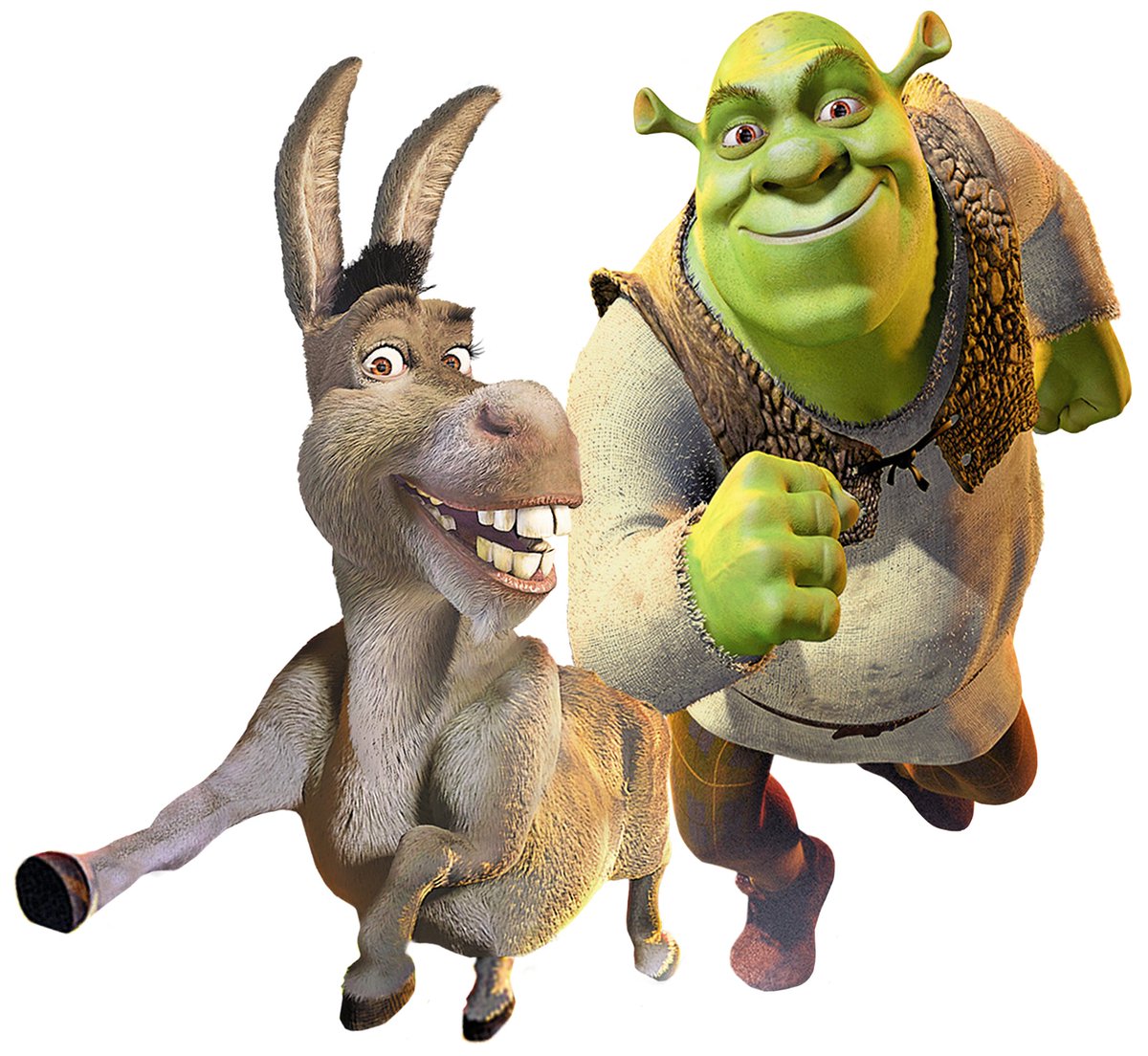 A combo of renders of Shrek and Donkey running