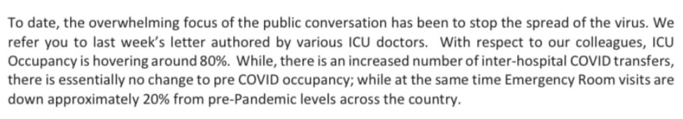 The ICU argument is complete nonsense. ICUs aren't full (yet) because we've added capacity, prevented admissions from nursing homes, cancelled surgery, and managed people on high flow O2 on the wards who pre-pandemic definitely would have been in the ICU. 3/