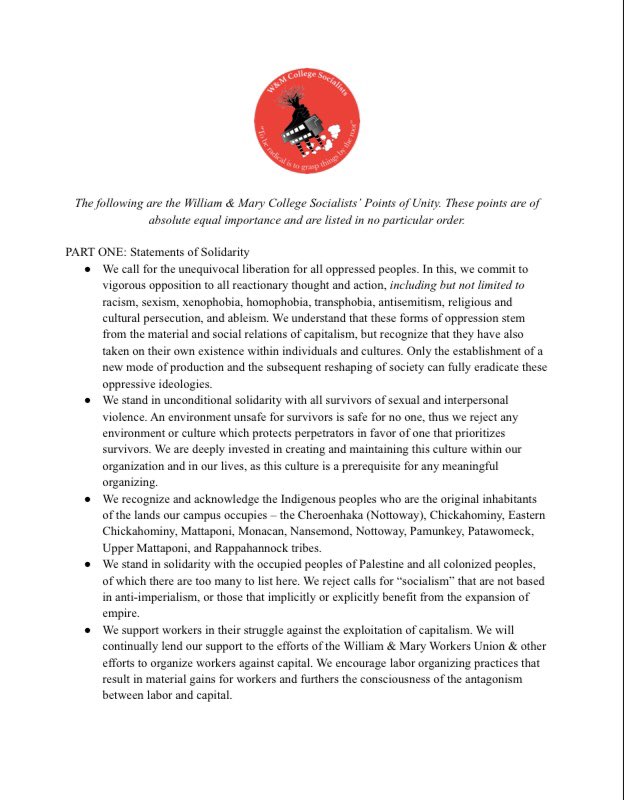 SocialistsWM's tweet photo. These Points of Unity were voted on by our active members in Spring 2021. They are in no particular order. https://t.co/ravePH6bjs