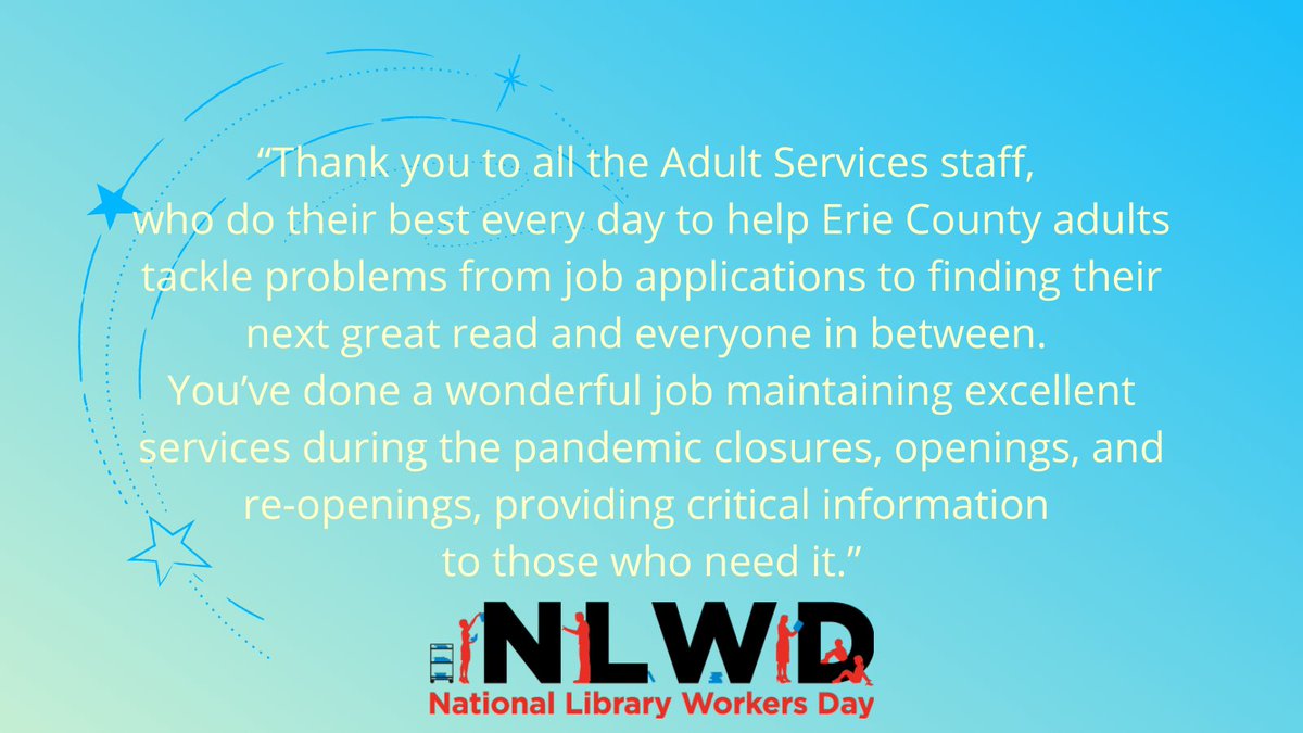 ErieLibrary's tweet image. Nominate a star library worker at surveymonkey.com/r/SubmitAStarf…
#NLWD21 #NationalLibraryWeek