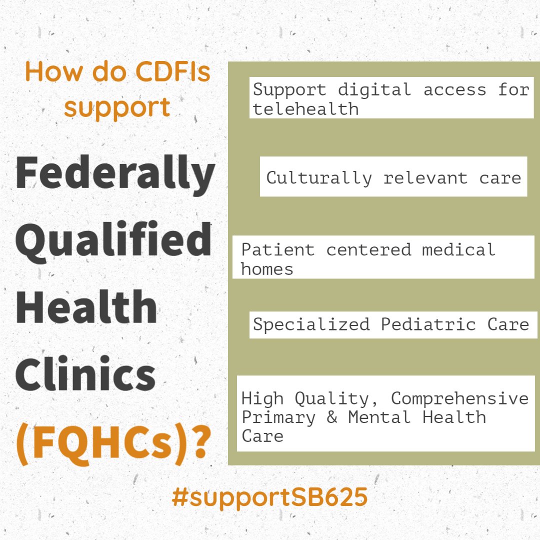 CACDFI's tweet photo. CDFIs invest in and advocate for FQHCs and other safety net providers who serve as the primary healthcare for #frontline, #essential, and #unhoused people. @PrimaryCareDev has worked closely with FQHCs to ensure resources to weather COVID-19. #supportSB625 #KeepCDFIsStrong https://t.co/E04771KOQK