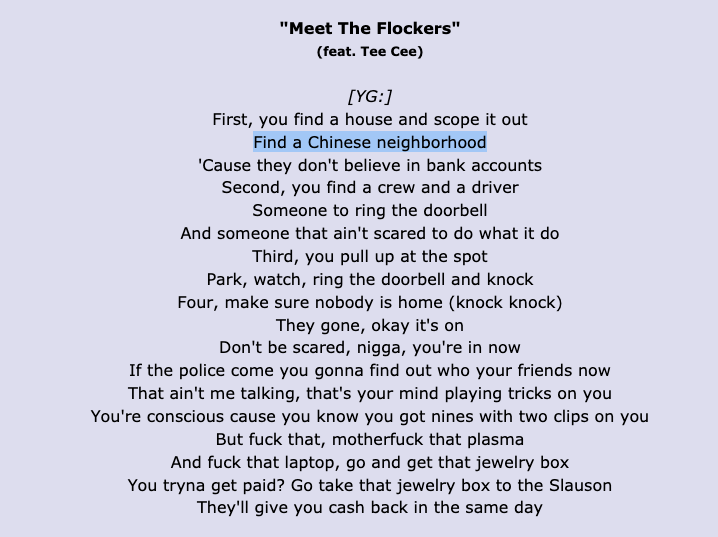 ECalifornians's tweet photo. Apparently @SpotifyUSA keeps hosting the Asian hate song "Meet the flockers", after @YouTube has taken it down.

What's holding you back? @eldsjal @DawnOstroff 
#StopAsianHate 
#StopHate 
#StopViolence! 
#DoNotFeedCrime!

https://t.co/5EK2Rg5IrU https://t.co/m6ALlir3qr