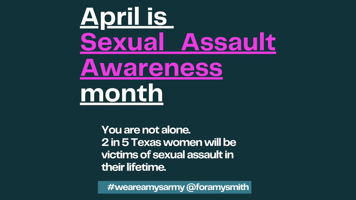 foramysmith's tweet photo. April is sexual assault awareness month and we want every survivor to know that they are not alone.
#WeAreAmysArmy

Statistic from: The University of Texas at Austin School of Social Work Institute on Domestic Violence &amp; Sexual Assault. | Final Report, August 2015 https://t.co/XwajlFZYSy