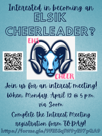 Register for the EHS Cheerleading Interest Meeting today and then share this info with a friend! See you on Monday!