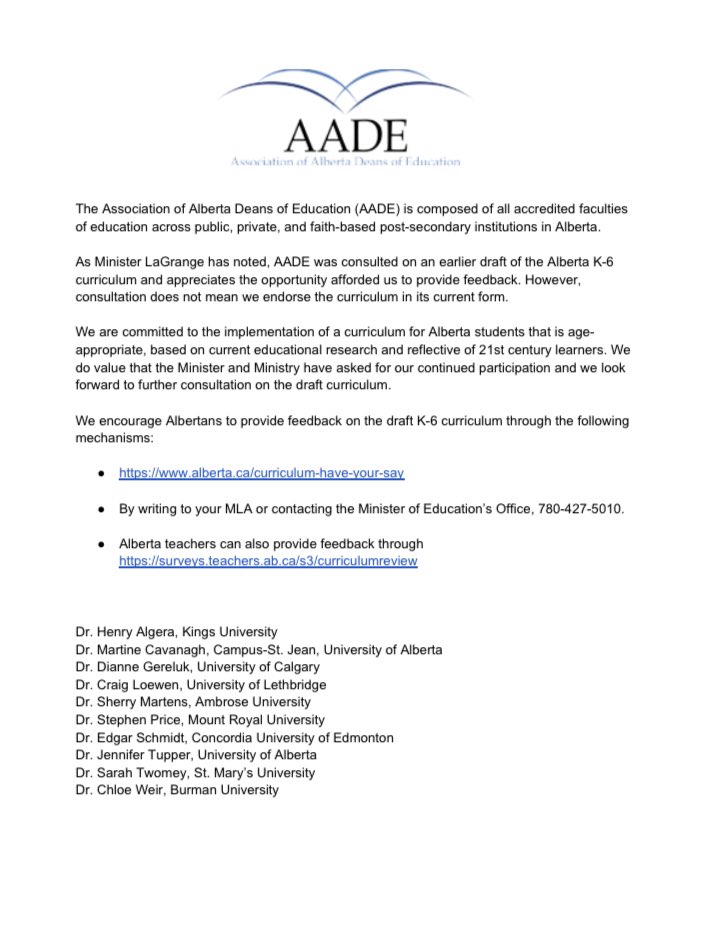 Werklund School (@ucalgaryeduc) on Twitter photo In a new statement the Association of Alberta Deans of Education underscore their commitment to a K-6 curriculum based on current research & reflective of 21st century learners, while encouraging public feedback:werklund.ucalgary.ca/aade-statement <a href="/dianne_gereluk/">Dianne Gereluk</a> #AADE #abed #AbLeg #abpoli In a new statement the Association of Alberta Deans of Education underscore their commitment to a K-6 curriculum based on current research & reflective of 21st century learners, while encouraging public feedback:werklund.ucalgary.ca/aade-statement <a href="/dianne_gereluk/">Dianne Gereluk</a> #AADE #abed #AbLeg #abpoli