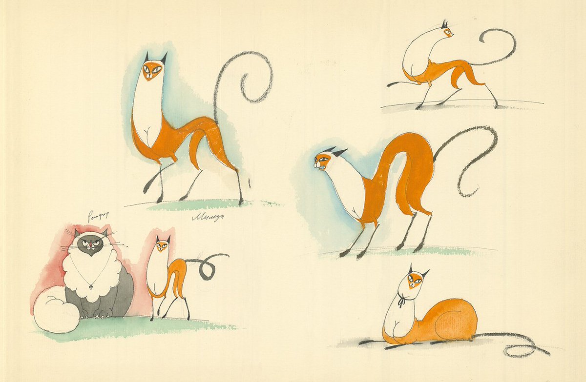EasternOoC's tweet image. Cardinal's cat "Comte de Rochefort" and the cat "Milady". Sketch for the cartoon "Dog in Boots" (1981) - dir. Yefim Gamburg
art directors - Nikolai Yerykalov, Igor Makarov