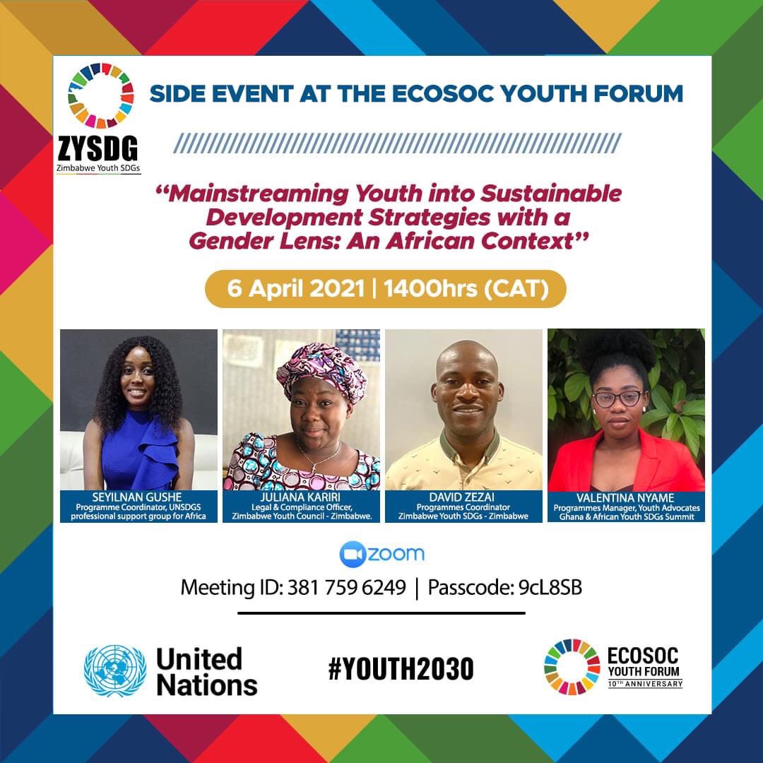 Great engaging with youth activists, NGOs and partners as a speaker on “Investing in Green Jobs for a Sustainable Future”. This event forms part of #ECOSOCYouthForum side events organized by @ZimYouthSDGs.