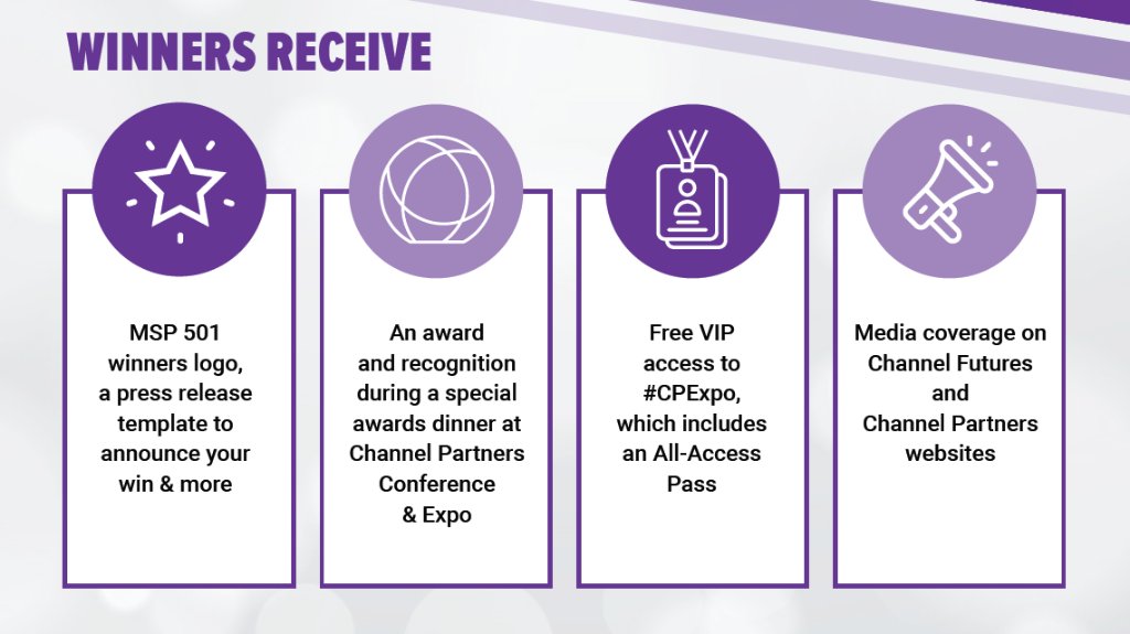 Channel_Online's tweet photo. Other than being named a top managed service provider in the world... what benefits do 2021 MSP 501 winners receive? 🏆 Take a look and be sure to submit your application today! >> https://t.co/8riBgCc91U
#msp501 #channelfutures #channelpartners #mspawards #topmsps https://t.co/3Ykgw63xHo