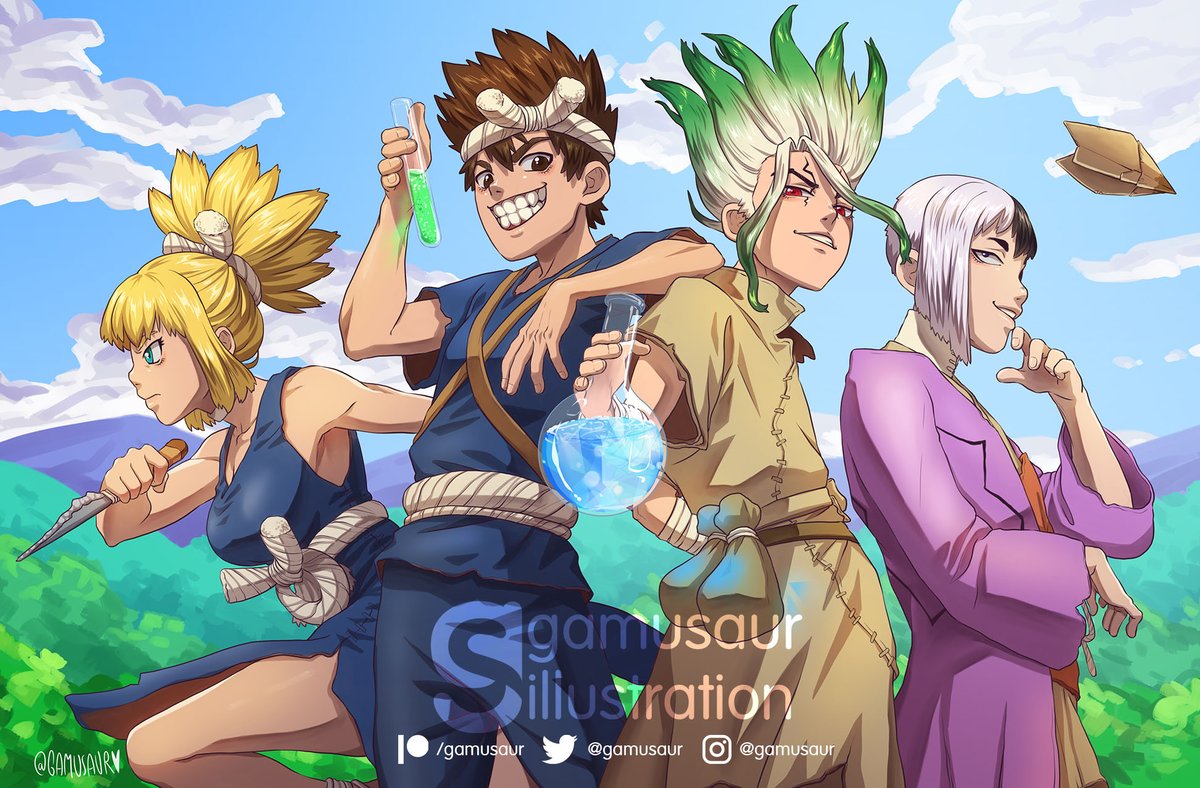 Gamu S Tweet So I M Trying To Force Me To Draw More Characters Together And I Really Love How Colorful Dr Stone Is So I Did This 4k Wallpaper Version On