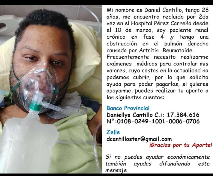 catman_er's tweet photo. yo se que uds no me leen pero si pueden dar Rt dani es una persona que conocí en el Pérez Carreño cuando estuve por covid necesita ayuda https://t.co/YiFf7MAFNL