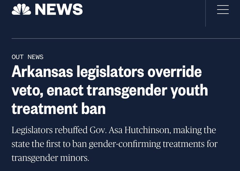 40% of trans ppl attempt suicide. Of that number, a full 92% attempt b4 the age of 25. Every year, an estimated 1.8 million LGBT youth btwn 14 &amp; 18 yrs attempt suicide.

AR is now forcing into law an anti-trans bill over the Gov’s veto. Make no mistake. Children are going to die.