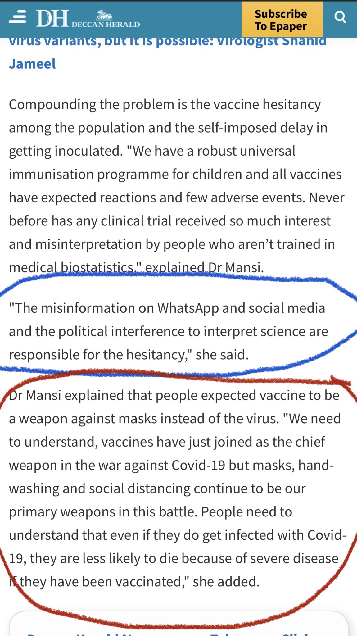 Mansi Khanderia Vaccines Are The Newer Weapons In Our Armamentarium Against Covid But Masks Hand Washing And Social Distancing Continue To Be Our Primary Most Reliable Weapons In This Battle