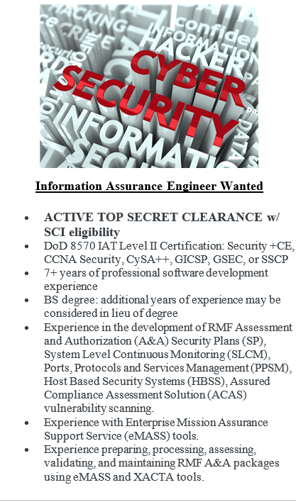 DigiconRocks's tweet photo. Apply Today!
We are hiring for Information Assurance Engineer in Quantico, VA! If interested, APPLY TODAY @ https://t.co/7MHmOtO0kL!! #Digirocks #DigiConRocks #InformationAssuranceEngineer #RMFsteps #ATOProcessing #eMasstool #Vulnerator #XACTatool #readytohire #hiringnow https://t.co/vKikDtdEA4