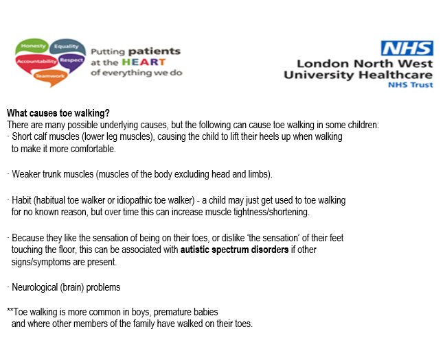 CNWL_PaedTherap's tweet image. World Autism Awareness week was commemorated at the beginning of April. Toe walking can be associated with Autism Spectrum Disorders and other conditions. Read more about toe walking below.
@LNWH_PaedTherap @TheAPCP @PositiveAutism 
#toewalking #heeltoegait  #rangeofmovement