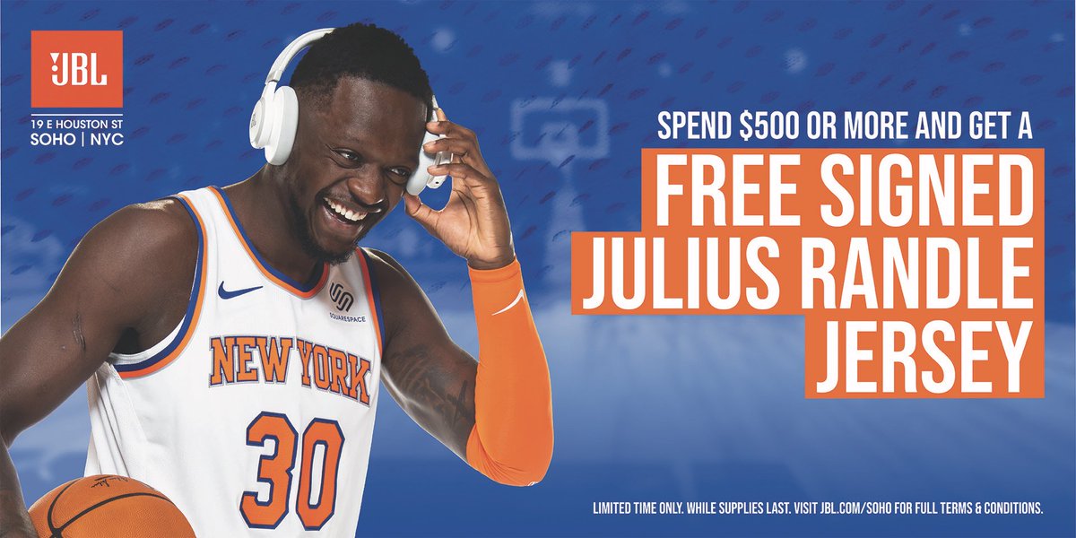 Knicks Fans! Visit the new JBL store in SoHo and if you spend $500 or more you'll receive a jersey autographed by me! #TeamJBL #JBLxKnicks #Ad