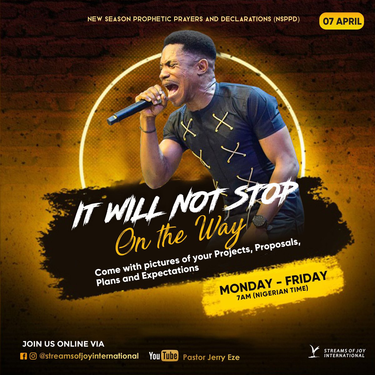 RealJerryEze's tweet photo. Tomorrow, we shall be presenting your Projects,Proposals, Expectations at the NSPPD ALTAR OF FIRE. 
WHAT GOD CANNOT DO DOES NOT EXIST!
It’s an Appointment with Heaven by 7am Nigerian time.
Declare after me- IT WILL NOT STOP ON THE WAY
#NSPPD
#7amFirePrayers 
(FEEL FREE TO SHARE) https://t.co/Xh2qzmMgZ7