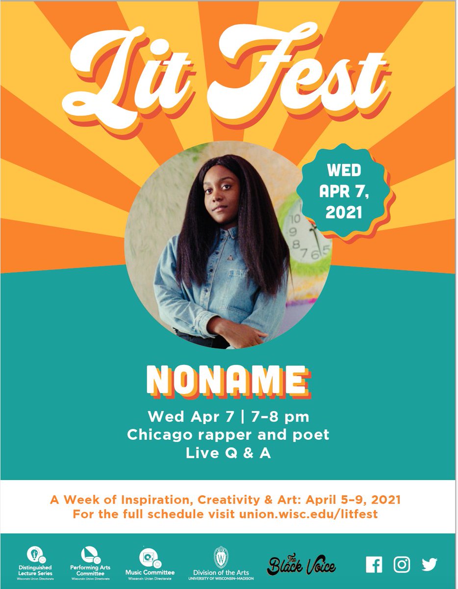 WUD DLS @ UW–Madison (@wud_dls) on Twitter photo 🎶📚Exciting event alert! Join us, <a href="/WUDPublications/">WUD Publications</a>, and the other amazing orgs tagged for "A Conversation with Noname"! The Chicago rapper will be joining us tomorrow at 7pm. UW students, staff and faculty can register here: go.wisc.edu/5k76y5 🎶📚Exciting event alert! Join us, <a href="/WUDPublications/">WUD Publications</a>, and the other amazing orgs tagged for "A Conversation with Noname"! The Chicago rapper will be joining us tomorrow at 7pm. UW students, staff and faculty can register here: go.wisc.edu/5k76y5
