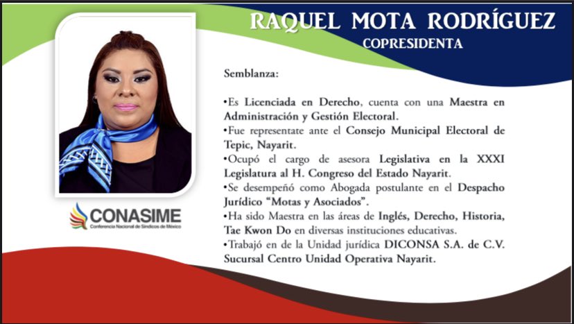Conasime's tweet photo. 💻 ¡Es martes de #Semblanza!
👉 En esta ocasión te presentamos una breve trayectoria de la Síndica @RaquellMota, de @AytoTepic .
🔄 Te invitamos a compartir nuestro contenido.
@joannaftorres Pdta. #CONASIME https://t.co/wQsSYzMxCX