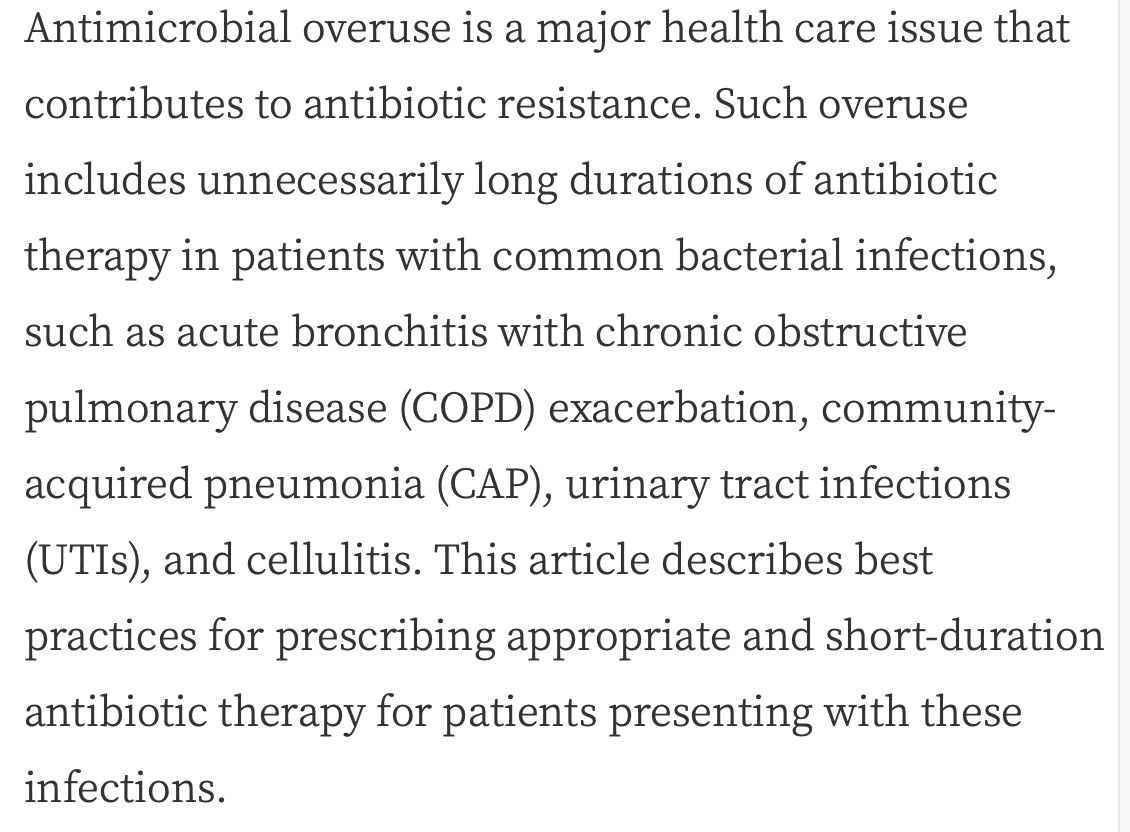 AliRaja_MD's tweet photo. Appropriate Use of #ShortCourseAntibiotics in #CommonInfections: Best Practice Advice From #AmericanCollegeOfPhysicians
Rachael A. Lee, MD, MSPH, et al. @UofAlabama 
https://t.co/PGnoxavYjV
@AnnalsofIM https://t.co/O06PeHZD5g