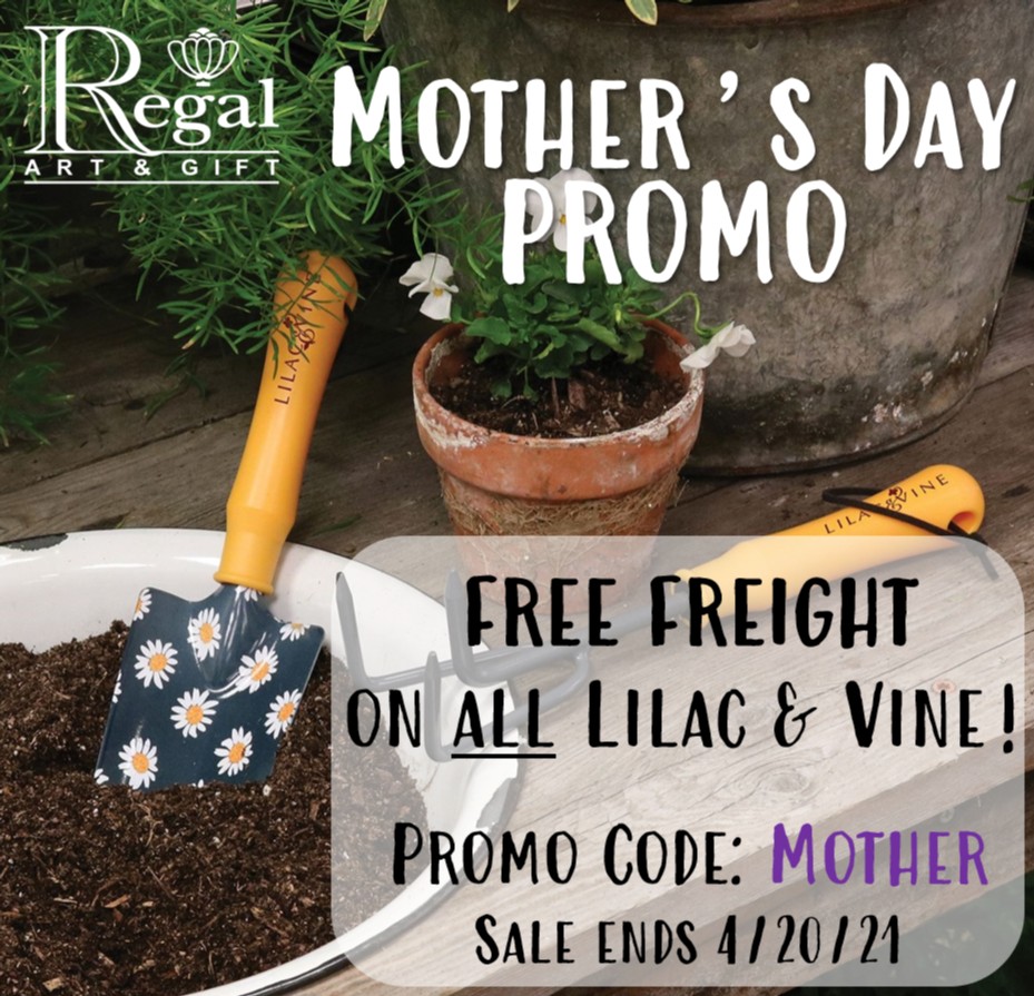 Do your customers love to garden? 🌷 Then check out our Mother's Day PROMO! We are offering FREE SHIPPING on ALL Lilac &amp; Vine Products (even the huge assortments with displays!)

Visit our website now to take advantage of this great deal!

regalgift.com

#regalgift