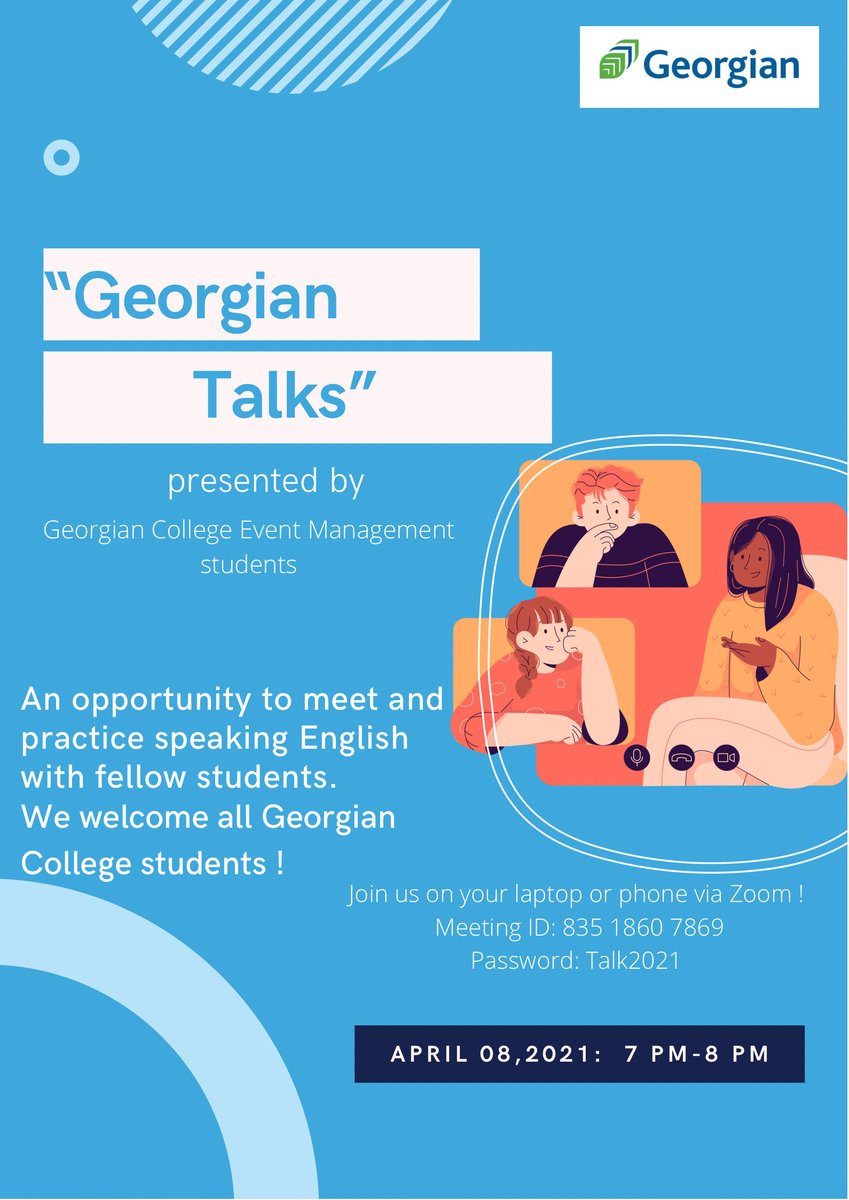 changethenowgc's tweet image. 👋🏼 Hey students! Is English not your first language? Join @georgiancollege Thursday, April 8th for a chance to meet and practice speaking English with fellow students 💞

Registration details on poster below!

#changemaker #changemakergc #exploregeorgian @ICGeorgian #events