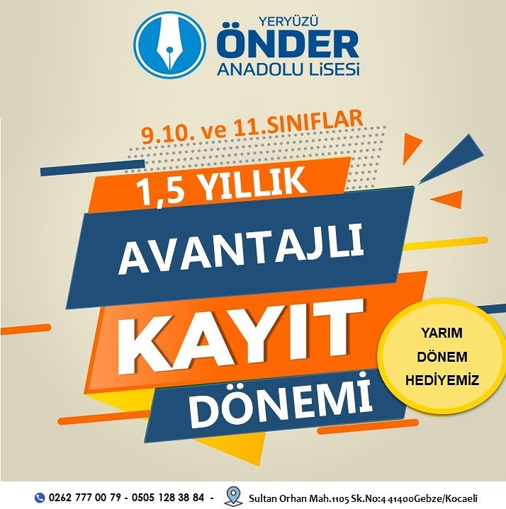 "YARI DÖNEM BİZDEN"
9-10 ve 11. Sınıf öğrencilerine 1,5 yıllık avantajlı kayıt dönemi başladı.. Acele edin..!!!
#yeryüzüönderanadolulisesi
#eğitimdeönder #avantajlı #kayıtdönemi #eğitim #kampanya #lise #yarıdönem #ücretsizeğitim #anadolulisesi #çocuk #öğretmen #öğrenci #okul