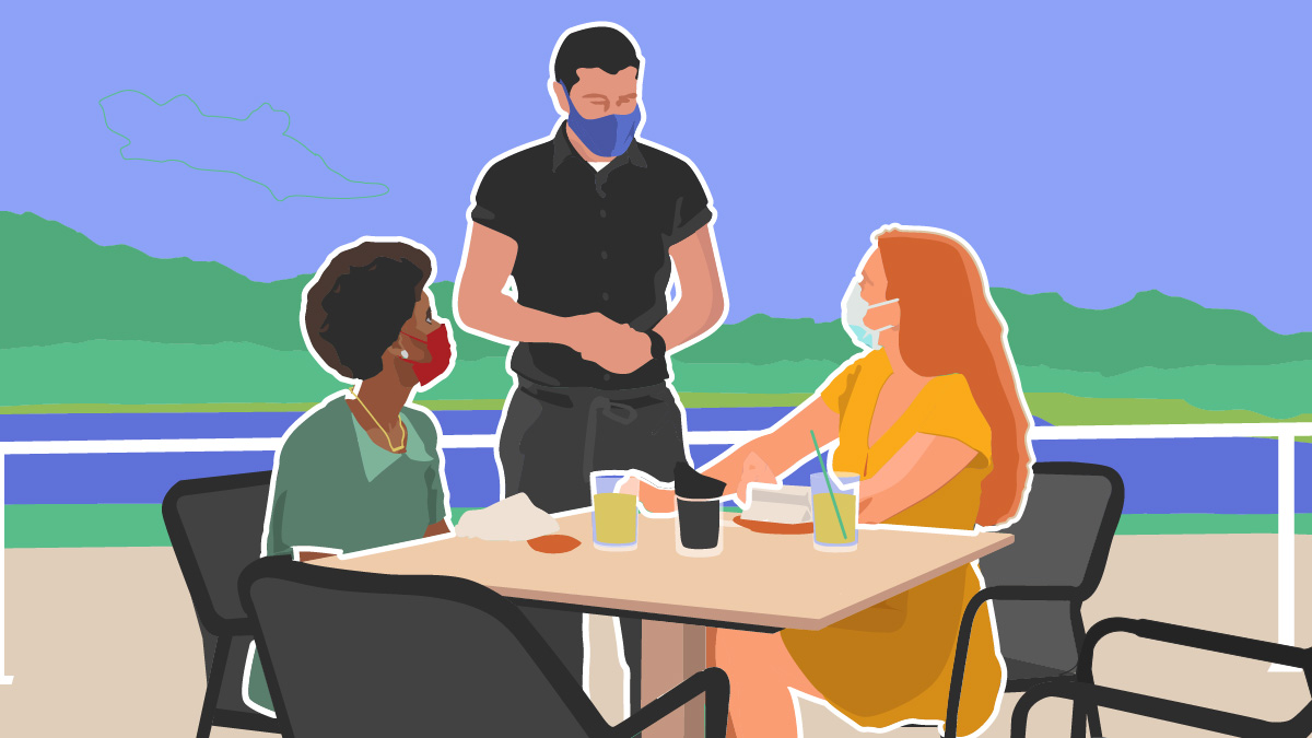 #WearAMask when you are in a restaurant, particularly indoors & when speaking with restaurant workers and servers. Only remove your mask when you’re actively eating or drinking. Masks help protect both you & others from #COVID19. More: bit.ly/3o9inS1.