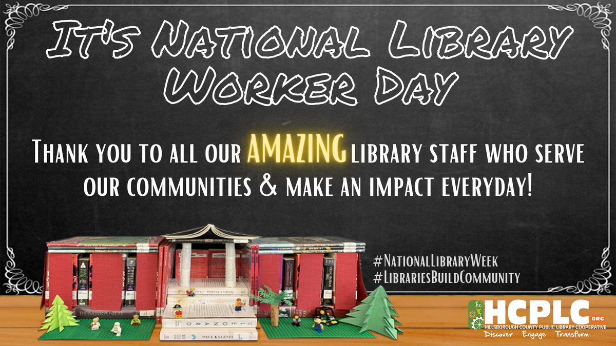 TampaHillsLib's tweet image. Thank a library staff member today for #NationalLibraryWorkerDay! We love our staff &amp;amp; all that they do each day to make a difference in our communities. Have a favorite library or exceptional library memory? We&apos;d love to hear it!

#NationalLibraryWeek #LibrariesBuildCommunity