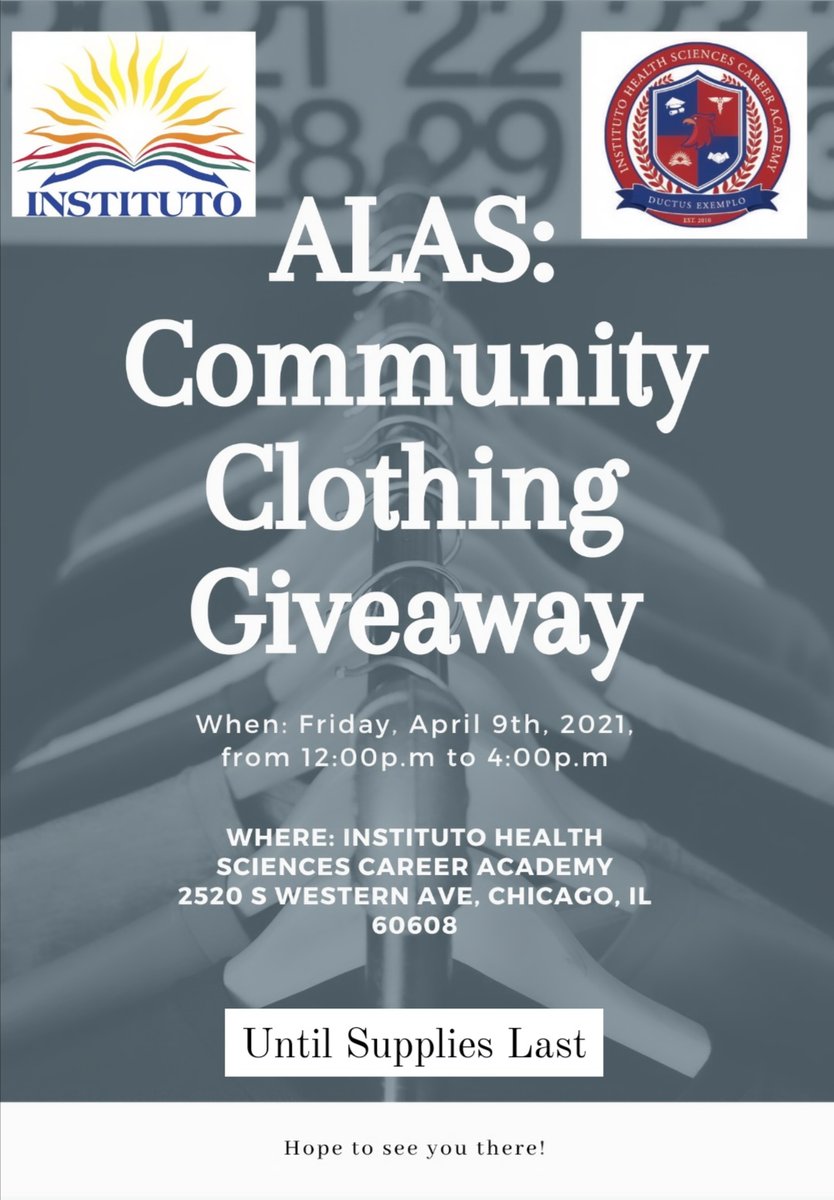 Instituto1977's tweet image. Come join us this Friday, April 9, for our Community Clothing Giveaway! New and gently used items will be distributed free to the public at 2520 S Western Ave from 12-4PM. No ID or proof of income required--first come, first served. #OneDynamicInstituto #MutualAid