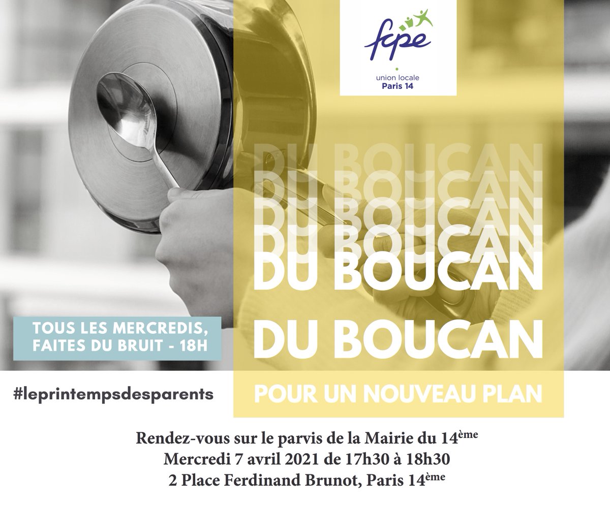 FCPE UL Paris 14ème (@fcpe75_ul14) on Twitter photo 📢 Toutes et tous mobilisé·e·s pour exiger un plan pour l'Ecole et des investissements de crise
RDV devant <a href="/MairieParis14/">Mairie du 14e</a> à 17h30 pour faire entendre la voix des parents ✊
Venez en famille avec instruments, casserole et bonne humeur !
🥁🪘🪗🎷🎺🎻
#leprintempsdesparents 📢 Toutes et tous mobilisé·e·s pour exiger un plan pour l'Ecole et des investissements de crise
RDV devant <a href="/MairieParis14/">Mairie du 14e</a> à 17h30 pour faire entendre la voix des parents ✊
Venez en famille avec instruments, casserole et bonne humeur !
🥁🪘🪗🎷🎺🎻
#leprintempsdesparents