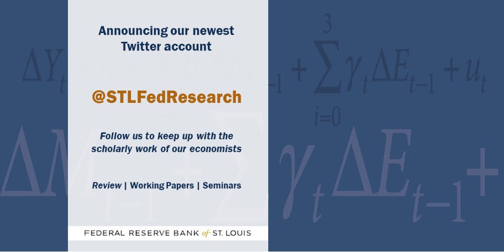 The @stlouisfed Research Division is proud to join #EconTwitter with this new account! @STLFedResearch will share our economists' research, events and seminar info, Review articles, and other news from the division ow.ly/M2DW50Ei5kG