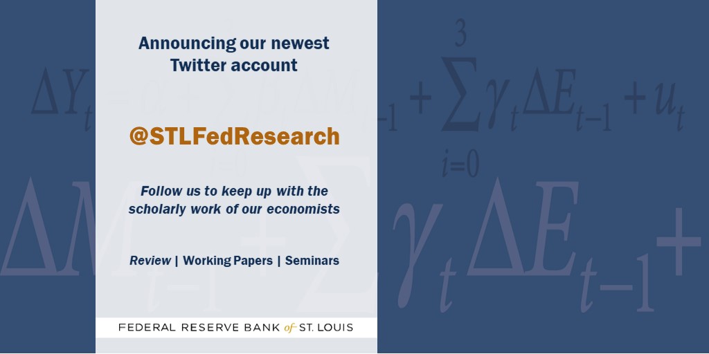 St. Louis Fed Economic Research (@stlfedresearch) on Twitter photo The <a href="/stlouisfed/">St. Louis Fed</a> Research Division is proud to join #EconTwitter with this new account! <a href="/STLFedResearch/">St. Louis Fed Economic Research</a> will share our economists' research, events and seminar info, Review articles, and other news from the division ow.ly/M2DW50Ei5kG The <a href="/stlouisfed/">St. Louis Fed</a> Research Division is proud to join #EconTwitter with this new account! <a href="/STLFedResearch/">St. Louis Fed Economic Research</a> will share our economists' research, events and seminar info, Review articles, and other news from the division ow.ly/M2DW50Ei5kG