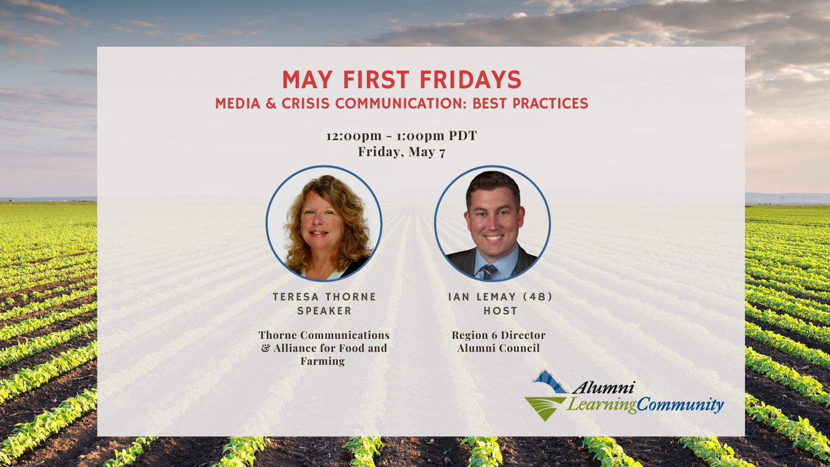 Don't miss next month's First Fridays with Teresa Thorne and hosts <a href="/ianflemay/">Ian Ford LeMay</a> (48) and EVP Abby Taylor-Silva (45)! 

Register: zoom.us/meeting/regist…

#wegrowleaders #caagleadership #leadershipfellowship  #calfalumni #alumnilearningcommunity #lifelonglearning #firstfridays