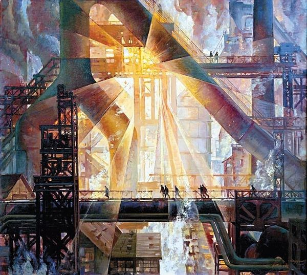 ActualSoviet's tweet photo. "Symphony of the 6th Blast Furnace" painting by Evgeny Sedukhin, USSR, 1979 https://t.co/jdbX4DYK9X