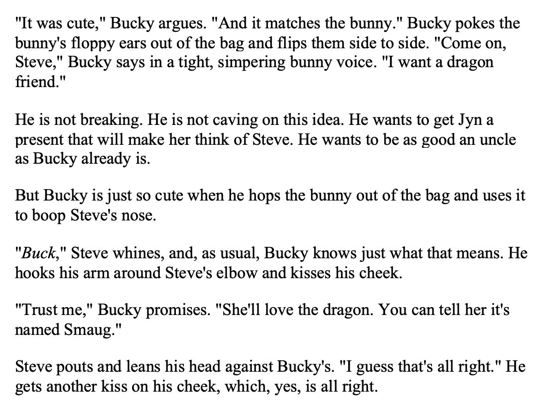You may have thought I stopped doing these, but I did not. (Will also accept more prompts if you leave them.)From  @softestbuck "SteveBucky, toy store, please"I took a peek into the future of the LotR Nerds for this one. Totally not because they're on my mind for any reason.